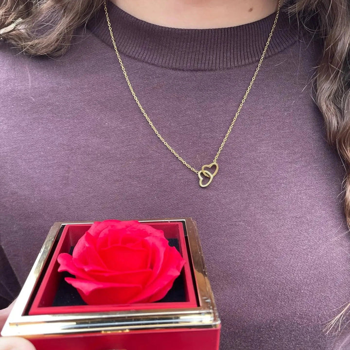 Caja de Regalo de Rosa Eterna con Collar de Doble Corazón