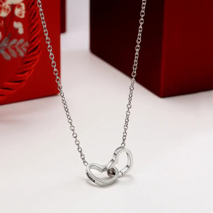 Caja de Regalo de Rosa Eterna con Collar de Doble Corazón